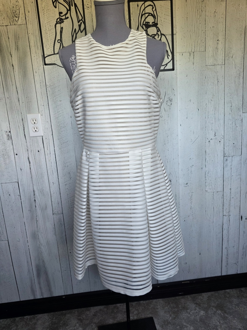 Charlotte Russe Ivory Striped Mesh Fit & Flare Dress XL